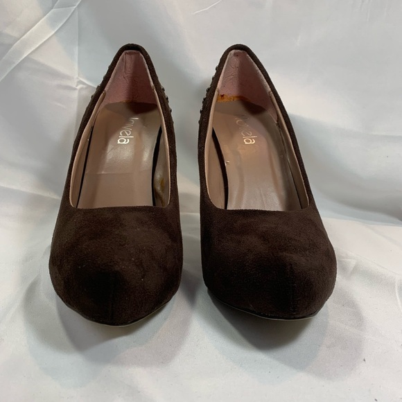 Novela Chocolate Brown Suede Stiletto Heels - Picture 8 of 13